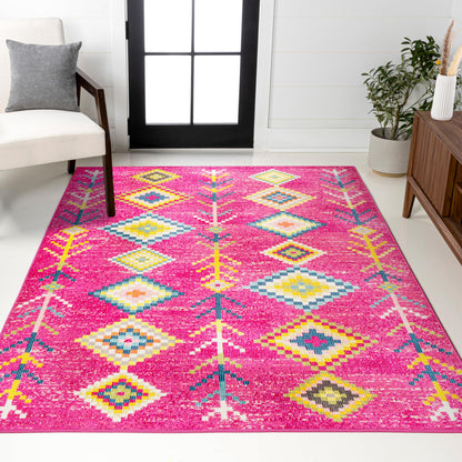 JONATHAN Y Tribal Love Geometric Pink/Multi Indoor Area Rug, 4x6, Bohemian, Casual, Easy-Cleaning for Living Room, Bedroom, Kitchen, Pet Friendly, Non-Shedding (MOH105B-4)