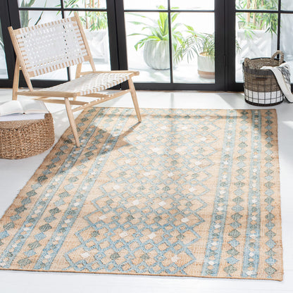 SAFAVIEH Kilim Collection Area Rug - 5' x 8', Natural & Blue, Flat Weave Jute Design, Ideal for High Traffic Areas in Living Room, Bedroom (KLM759M)