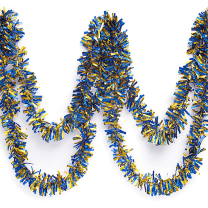 Anderson's Metallic Blue & Gold Tinsel Twist Garland, 25ft Holiday Decoration, Christmas Tree Trim, Parade Float Decor, Party Supplies, Halloween, Graduation, Indoor Outdoor Event Garland