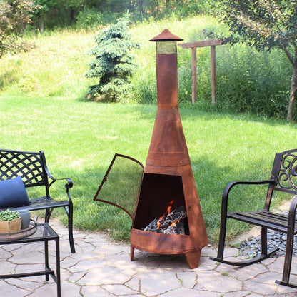 Sunnydaze 70-Inch Chiminea Outdoor Fireplace - Outdoor Wood-Burning Chiminea Fire Pit - Chimney Fire Pit - Rustic