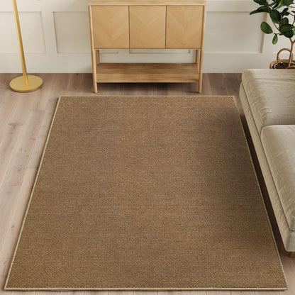 COSOSA Washable Faux Sisal Rug, 2x3 Firm Textured Woven Mat, Indoor-Outdoor Non-Slip Easy-Clean Area Rug, Solid Modern Carpet for Living Room, Bedroom, Kitchen, Entryway, Patio, Brown
