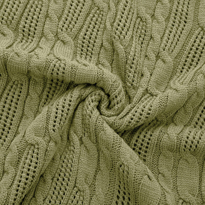 Aormenzy Cable Knit Throw Blankets 30 x 40 Inches, Soft Cozy and Lightweight Knitted Blanket, Machine Washable 100 Percent Acrylic Blanket, Decorative Throw Blanket for Couch Sofa Bed, Olive Green