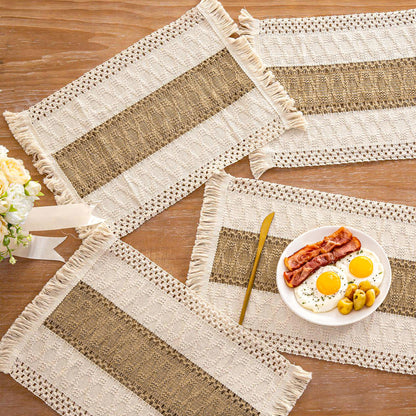 Ruvanti Cloth Placemats Set of 6 – 17.5"x12" Blend of Cotton, Polyester & Jute, Woven Placemats Washable Fabric, Table Mats Perfect for Farmhouse Kitchen, Parties, Holidays - Tobacco Band