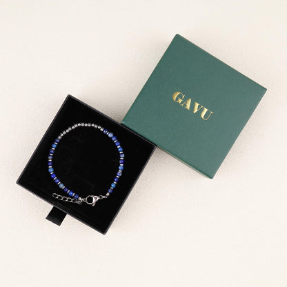 GAVU Hematite Lapis Lazuli Bracelet, Crystal Beaded Bracelet for Men