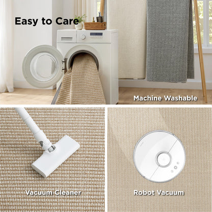 Bedsure 5x7 Faux Wool Area Rugs for Living Room, Machine Washable Carpet, Non-Slip Backing, Pet Friendly Throw Rug for Bedroom Dining Room, Natural Ivory