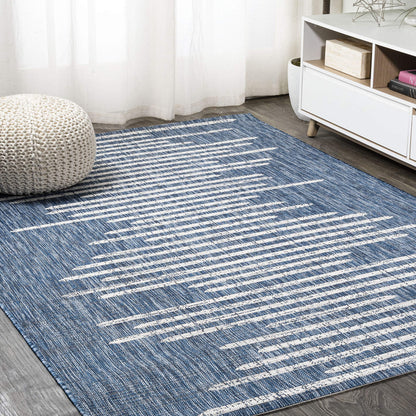 JONATHAN Y Stripe Geometric Indoor Outdoor Area Rug 4X6 Blue/Ivory, Zolak Berber for Backyard, Patio, Porch, Easy-Cleaning, High Traffic, Pet-Friendly, Non-Shedding (SMB124C-4)