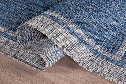 CAMILSON Outdoor Rug, 5x7 Bordered Navy Blue Gray Modern Area Rugs for Indoor and Outdoor Patios, Porches Waterproof Washable Porch Deck Outside Carpet (Bordered Navy, 5 x 7)