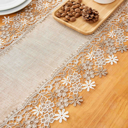 Winotic Natural Neutral Earth Tones Beige Floral Lace Table Runner Dresser Scarf 36 inches Long for Home Decor (16” x36”, Natural)