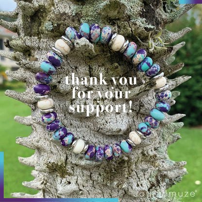 Joyfulmuze Purple and Blue Beaded Bracelets For Women, Emperor Turquoise and White Lava Marble Stone, Handmade Stretchable Multi Color Unisex Gift (Purple-Emperor+White-Marble-Lava)