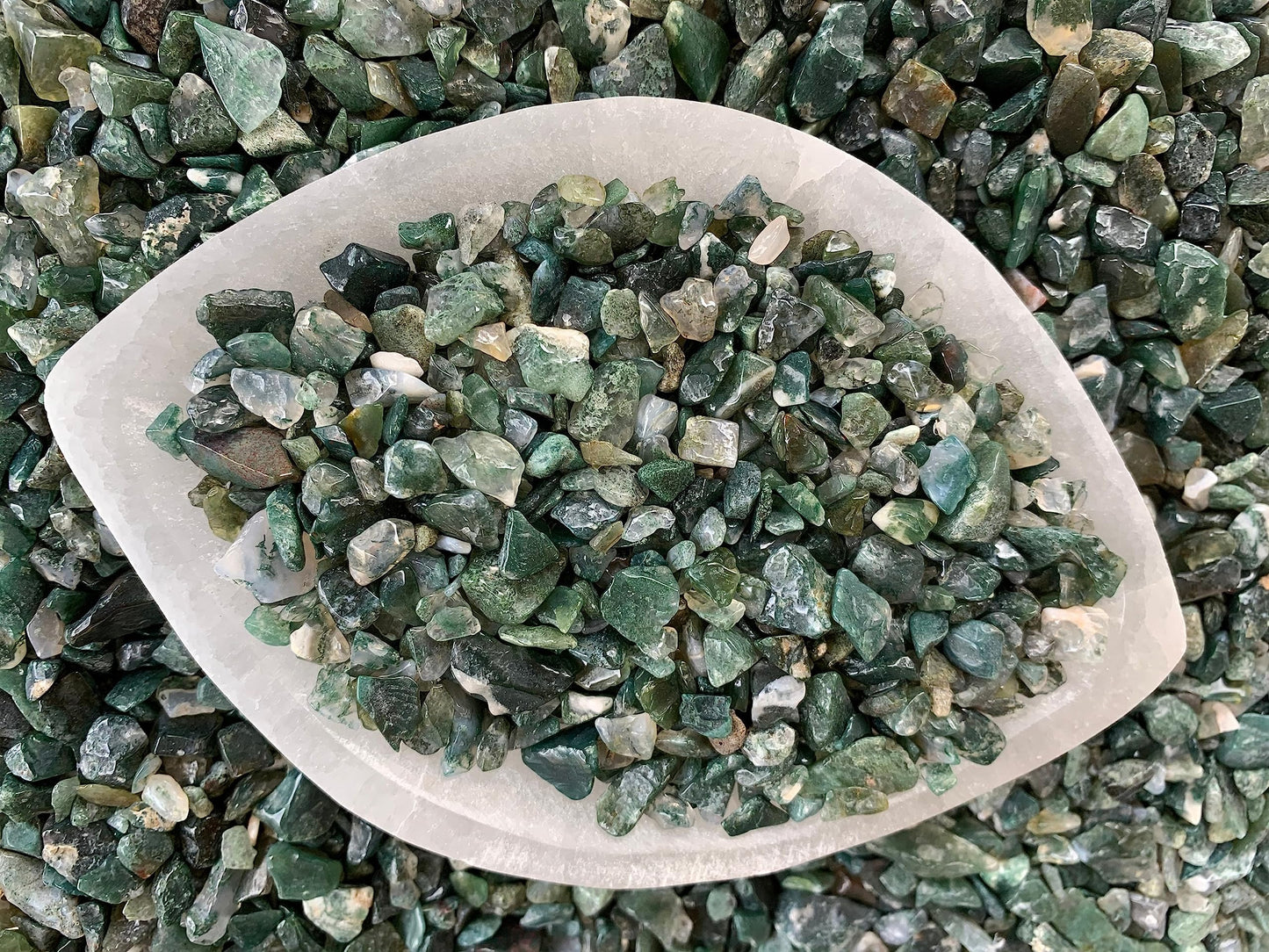 Moss Agate Chips – Natural Mini Moss Agate Stones, Crushed Undrilled Moss Agate, Semi-Tumbled Genuine Moss Agate (1/8 lb)