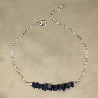 Gempires Natural Gemstone Chip Bar Bracelet for Women, Crystal Healing Bracelet, Multiple Gemstone Options, Adjustable Yellow Gold Plated Chain (7” + 1” Extender), Dainty Stackable Jewelry Gift for Her (Sodalite)
