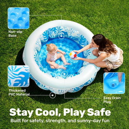 SLOOSH Inflatable Kiddie Pool for Kids, 36"x11" Swimming Pool with Soft Pad Floor for Kid & Toddler, Round Blow Up Baby Ball Play Pit Pools for Swim Party, Portable Indoor & Outdoor Water Toys (Blue)