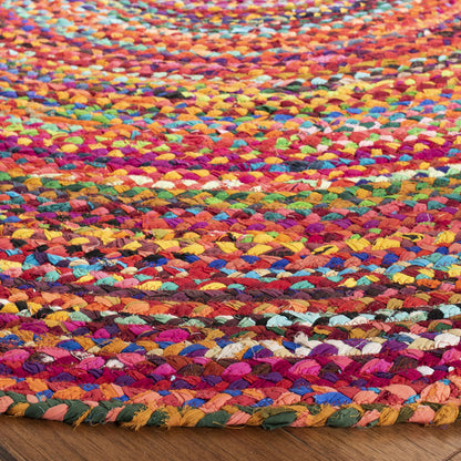 SAFAVIEH Braided Collection 3' Round Rust / Multi BRD452P Handmade Country Cottage Reversible Cotton Area Rug