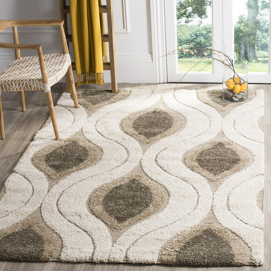 SAFAVIEH Florida Shag Collection Accent Rug - 3'3" x 5'3", Cream & Smoke, Modern Design, Non-Shedding & Easy Care, 1.2-inch Thick Ideal for High Traffic Areas in Foyer, Entryway, Bedroom (SG461-1179)