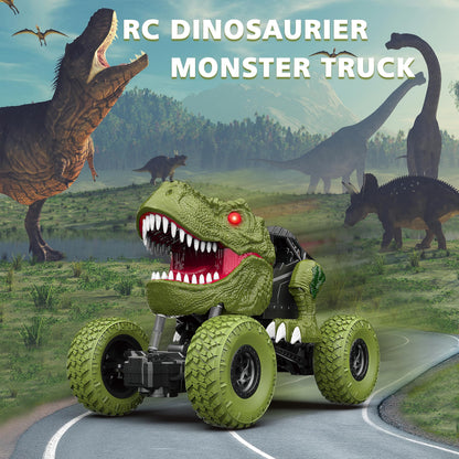 Remote Control Dinosaur Car for Kids Boys, 2.4Ghz All Terrain Remote Control Dinosaur Truck with Light, Rechargeable 4WD Off Road RC Car Toys for Kids 3 4 5 6 7 8-12 Year Old Boys Girls Birthday Gift