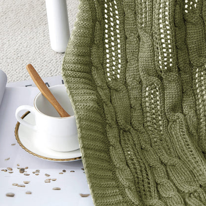 Aormenzy Cable Knit Throw Blankets 30 x 40 Inches, Soft Cozy and Lightweight Knitted Blanket, Machine Washable 100 Percent Acrylic Blanket, Decorative Throw Blanket for Couch Sofa Bed, Olive Green