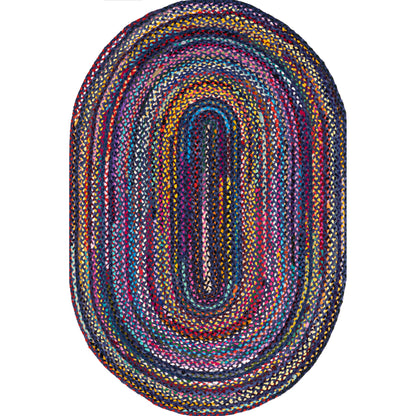 nuLOOM Tammara Bohemian Hand Braided Area Rug, Oval 3x5, Blue