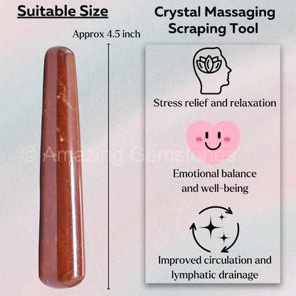 Amazing Gemstone Red Jasper Crystal Wand Massage Stick - Pelvic Wand Gua Sha for Adults - Crystals and Healing Stones Massage Wands for Adults Gifts (Smooth)