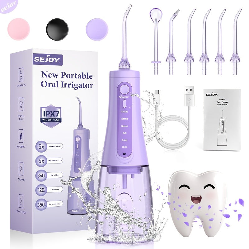 SEJOY Wireless Oral Irrigator, 5 Modes And 8 Nozzles, Portable 11.83oz Electric Oral Irrigator, Dental Irrigator for Home And Travel, IPX7 Waterproof