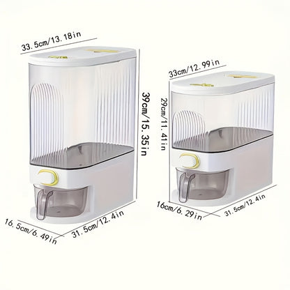22 lbs/10kg Large Rice Dispenser with Measuring Cup & Time Scale - Plastic Grain Storage Container, Locking Lid & Window for Kitchen Pantry - Dispensing Dry Food for Rice, Wheat, Barley (Heavy-Duty