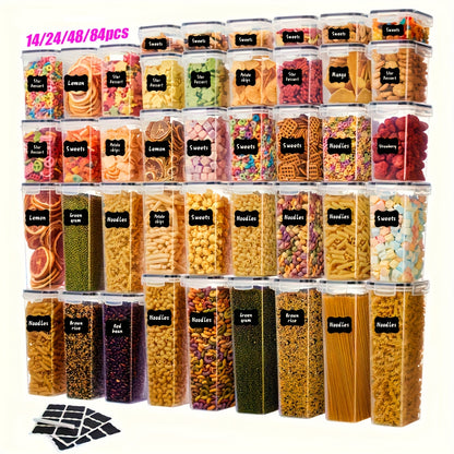 14/24/48/84pcs Airtight Food Storage Containers With Lids, BPA Free Plastic Kitchen Storage Containers For Spaghetti, Cereal, Pasta, Flour And Sugar Containers, 7/12/24/42 Lids+7/12/24/42Containers.