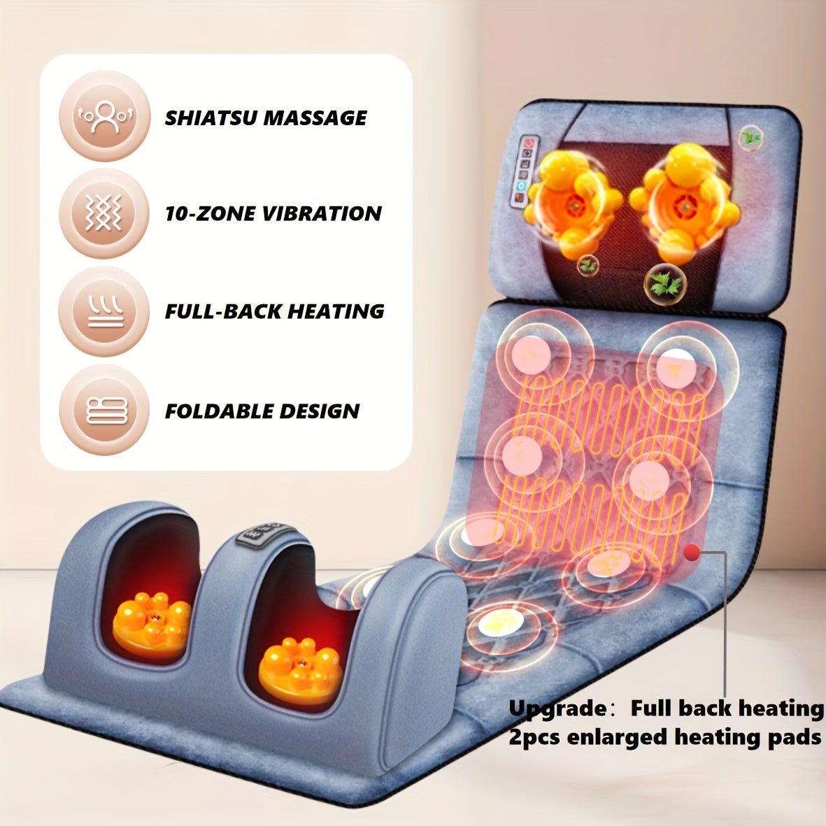Full Body Massage Pad, 10-zone Wave Vibration, Kneading Massage Pillow, Foot Calf Massage, Back Hot Compress, Storage Bag Included. Mother's Day Gift, Fathers Day Gif