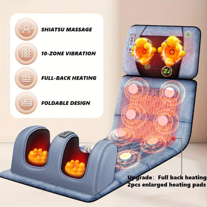 Full Body Massage Pad, 10-zone Wave Vibration, Kneading Massage Pillow, Foot Calf Massage, Back Hot Compress, Storage Bag Included. Mother's Day Gift, Fathers Day Gif