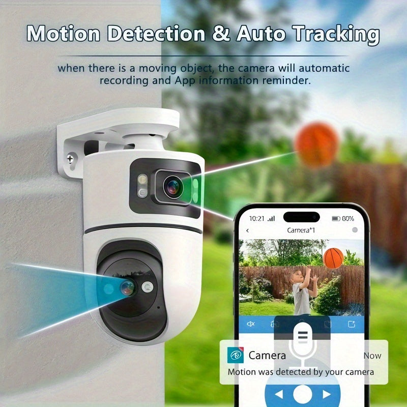 2.4G&5GHz WiFi 4K Outdoor Dual Lens Wireless Security Camera, with Dual Lenses, Rain-proofRotating, Night Vision, Dynamic Detection, Two-Way Call, Wifi Connectivity - Imagery & Christmas Halloween Decorations, Thanksgiving Day Gift.