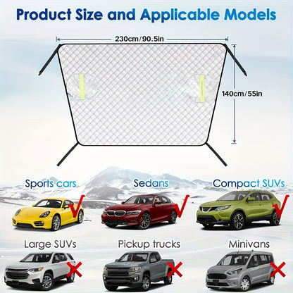 Car Windshield Snow Cover Protection, Windproof Sunshade Cover for Cars, Compact SUV Sunshade Cover, Protection for Snow Ice UV Frost, Wiper & Mirror Protector