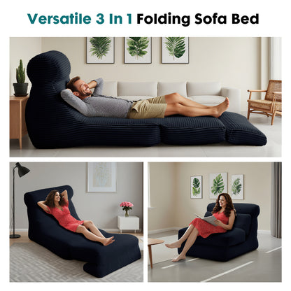 3-in-1 Folding Sofa Bed, Convertible Sleeper Sofa Chair with Memory Foam Mattress & Cushions - Space-Saving Bed/Lounge Chair for Small Spaces, Apartments, Dorms - No Assembly Required, Modern Floor Bed (Black/Dark Grey/ Grey)