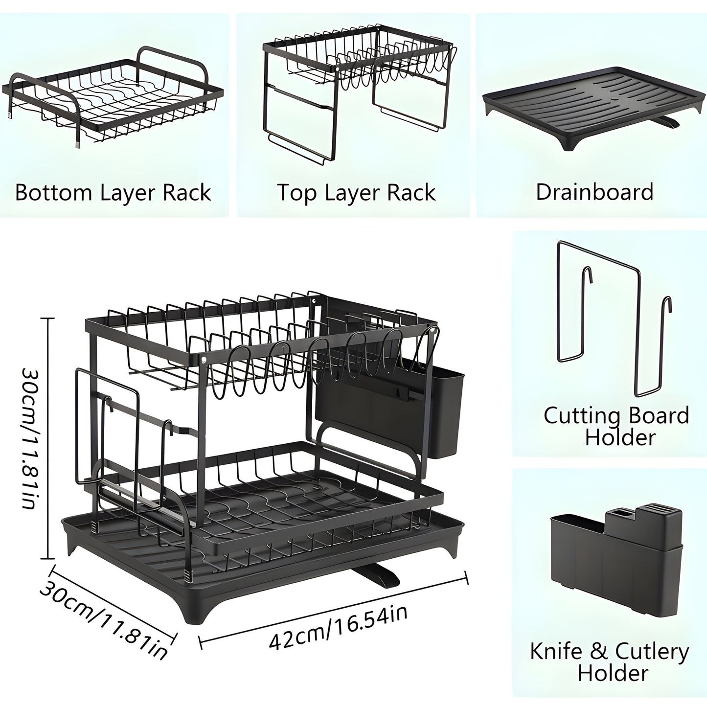 Savemora 2-Tier Dish Drying Rack with Auto-Drain & Utensil Holder – Space-Saving Kitchen Counter Organizer
