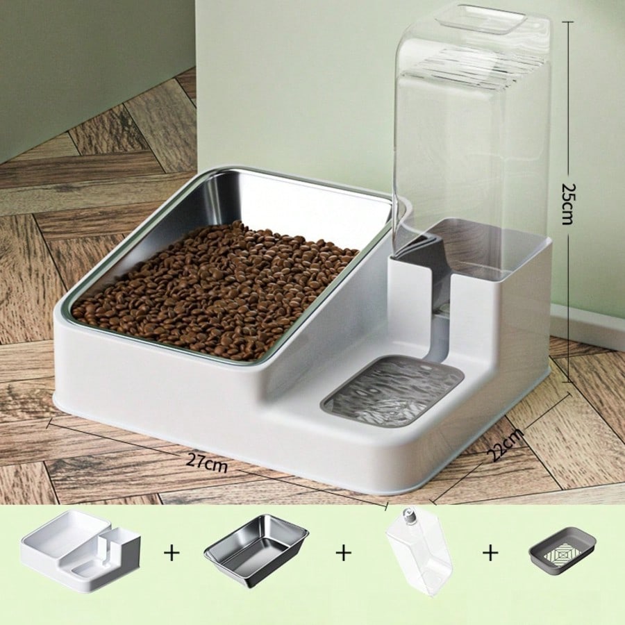 LocalTwo-In-One Automatic Cat Water Dispenser Set-Detachable, Washable, Automatic Feeding Station, Indoor Cat Food Bowl