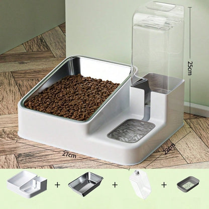 LocalTwo-In-One Automatic Cat Water Dispenser Set-Detachable, Washable, Automatic Feeding Station, Indoor Cat Food Bowl