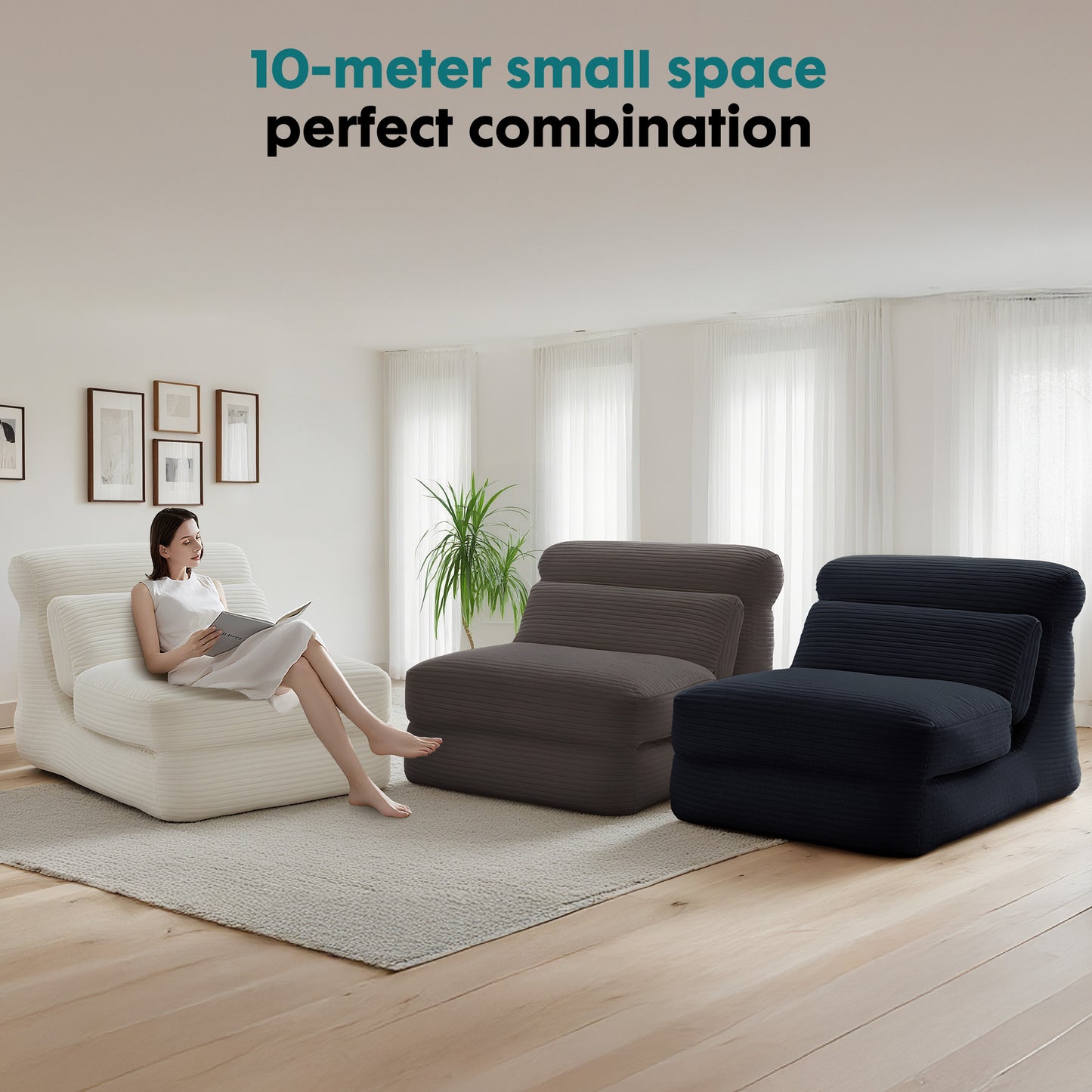 3-in-1 Folding Sofa Bed, Convertible Sleeper Sofa Chair with Memory Foam Mattress & Cushions - Space-Saving Bed/Lounge Chair for Small Spaces, Apartments, Dorms - No Assembly Required, Modern Floor Bed (Black/Dark Grey/ Grey)