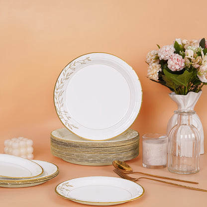 300/200/100 Disposable Tableware Set, Golden Disposable Paper Plates, 9'' Disposable Dinner Plates, 7'' Dessert Plates, Minimalist Family-size Disposable Dinnerware For Wedding Birthday Banquet Anniversary Picnic Thanksgiving Christmas Party Decor