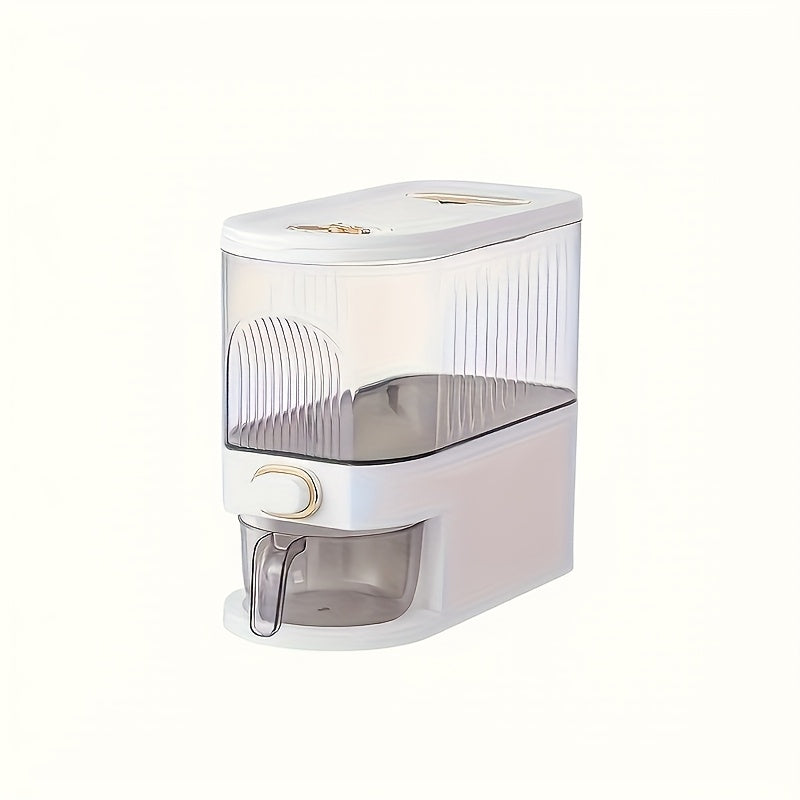 22 lbs/10kg Large Rice Dispenser with Measuring Cup & Time Scale - Plastic Grain Storage Container, Locking Lid & Window for Kitchen Pantry - Dispensing Dry Food for Rice, Wheat, Barley (Heavy-Duty