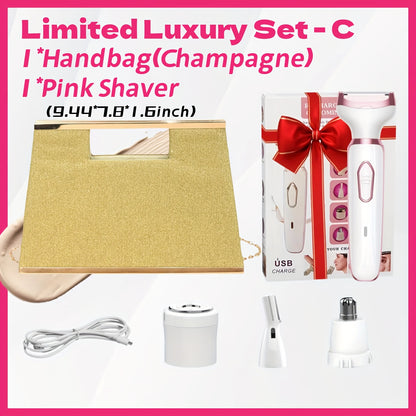 [4-in-1 Painless Razor for Women] 4-in-1 Rechargeable Electric Razor for Women - Face, Nose, Legs, Underarm, Bikini Trimmer - Wet & Dry, Painless Grooming Kit - Portable & Rechargeable