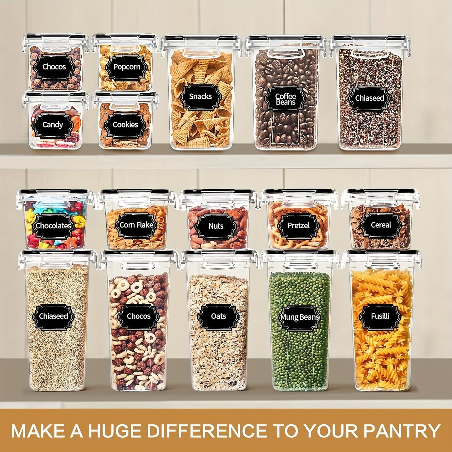 64 PCS Airtight Food Storage Containers (32 Boxs & 32 Lids), Kitchen And Pantry Organizers And Storage, BPA Free, Plastic Food Storage Canisters For Flour, Sugar, And Cereal, Labels & Marker