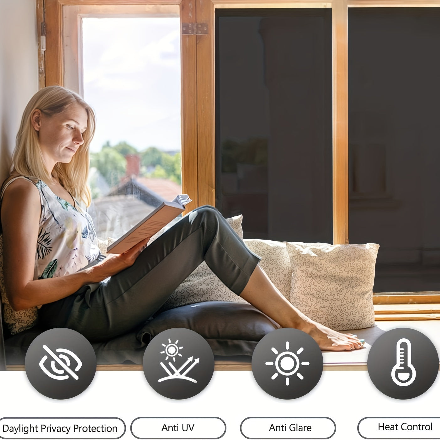 [Anti UV Privacy Window Film] 1pc Anti UV Heat Control Privacy Window Film for Home, Building, Commercial, Office Decor
