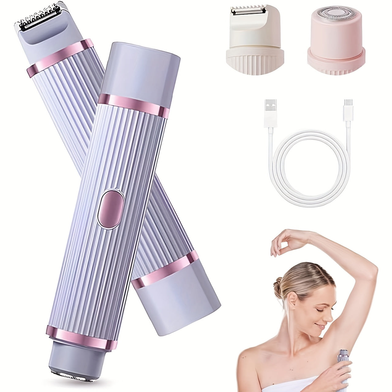 [2in 1 Bikini Trimmer] 2in 1 Rechargeable Bikini Trimmer for Women | Painless Body Razors And Facial Hair Remover for Bikini Leg Body Face Underarm, Cordless Body Shaver for Trip, Replaceable Lady Facial Razor, Mother& New Year's Day Gifts