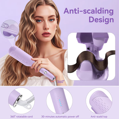 32mm Wave Curling Iron - Adjustable Temperature & Easy to Style, Fast Heating with Long-Lasting Results & Safe Temperature Control Technology. Perfect Anti-Scald Curling Device for Women to Create Deep U-Shaped Wool Curls (Pink/Purple Optional)