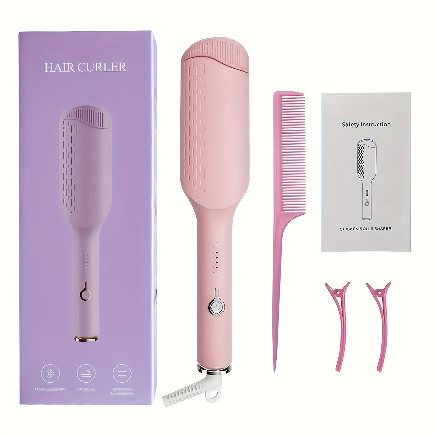 32mm Wave Curling Iron - Adjustable Temperature & Easy to Style, Fast Heating with Long-Lasting Results & Safe Temperature Control Technology. Perfect Anti-Scald Curling Device for Women to Create Deep U-Shaped Wool Curls (Pink/Purple Optional)