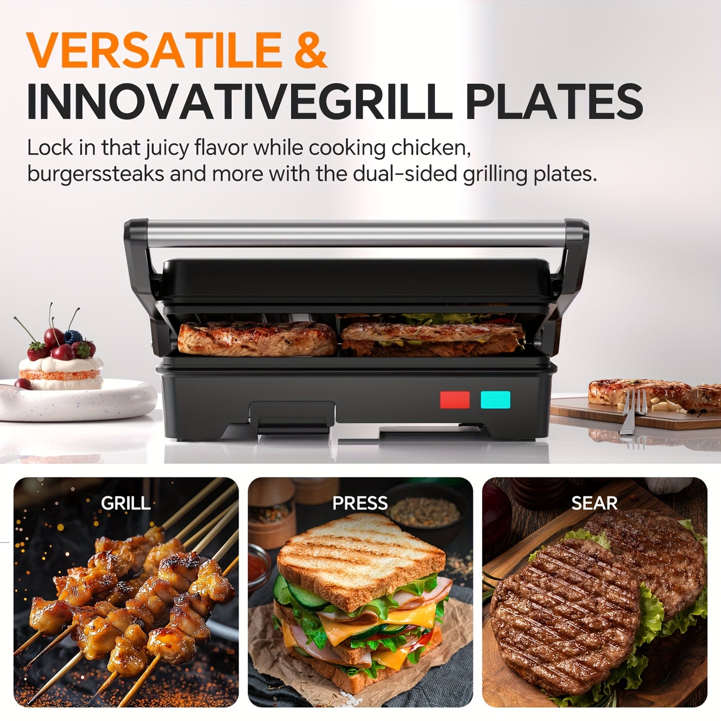 1000W Electric Panini Press Grill 3-in-1 Indoor/Outdoor Grill & Pizza Oven with Non-Stick Plates, Grease Tray, Fast Preheat, Dual Heating Plates & Floating Hinge - Sandwich Maker, BBQ Grill for Camping, Easy Clean ( Plug)
