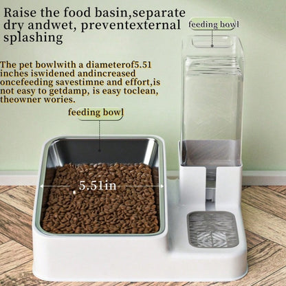 LocalTwo-In-One Automatic Cat Water Dispenser Set-Detachable, Washable, Automatic Feeding Station, Indoor Cat Food Bowl