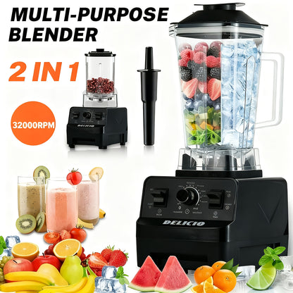 Delicio Countertop Blender, Mixer, Powelful Motor, With 2 Speeds And Pulse, Meets The Nutritional Needs Of The Whole Family, Easily Makes Smoothies, Milkshakes, Juices And Unlocks N Kinds Of Delicious Flavors, Blender For Kitchen, Licuadora