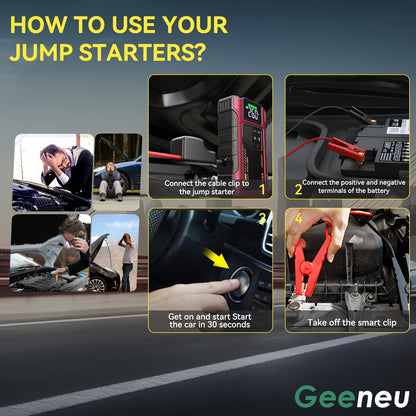 4000A Portable Wireless Car Air Compressor Jump Starter with Air Compressor, Battery Jump Starter Portable Peak, Car Battery Charger Portable For12V(8.0LGas/6.5L Diesel) Start The Car Quickly, USB Input/output, LED Emergency, Car Accessories Tools