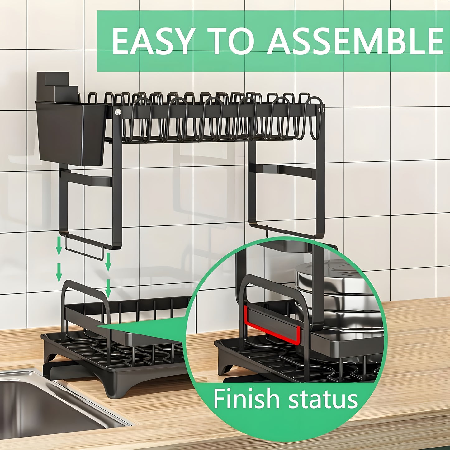 Savemora 2-Tier Dish Drying Rack with Auto-Drain & Utensil Holder – Space-Saving Kitchen Counter Organizer