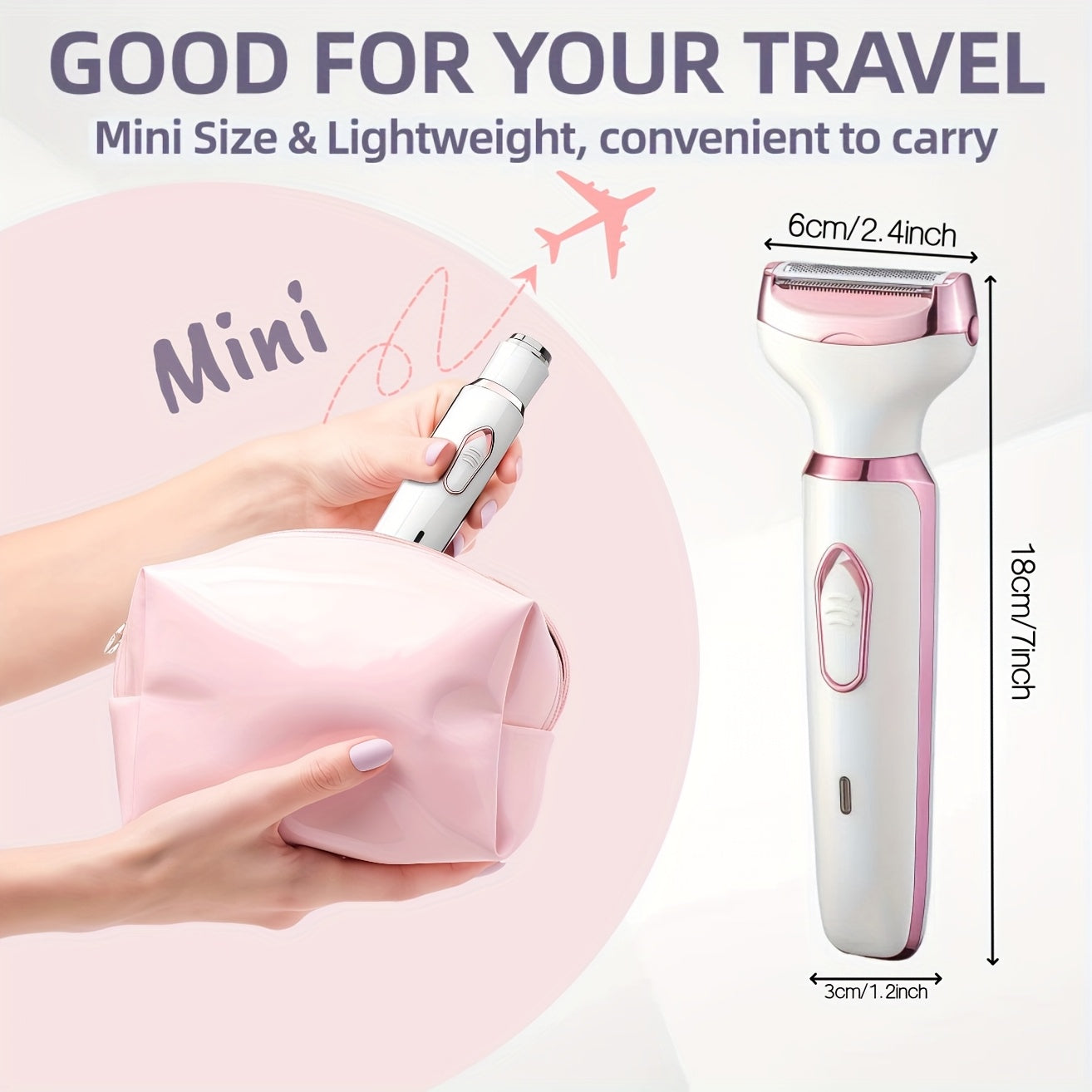 [4-in-1 Painless Razor for Women] 4-in-1 Rechargeable Electric Razor for Women - Face, Nose, Legs, Underarm, Bikini Trimmer - Wet & Dry, Painless Grooming Kit - Portable & Rechargeable