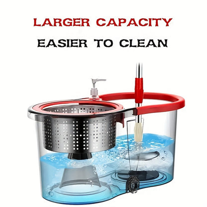 Heavy-Duty Spin Mop and Bucket with Wringer Set - Commercial/Residential Floor Cleaning System with 360° Spinning Bucket, 4 Microfiber Mop Heads & Adjustable Stainless Steel Handle, Space-Saving Mop System