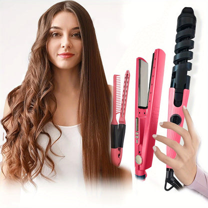 3pcs/1pc Professional Hair Styling Kit, Hair Straightener, Curling Iron with Flat Iron, V-Shaped Hair Brush for Salon, Travel, Home Use, Delicate And Lightweight for All Hair Types, Hair Tools, Holiday Gifts